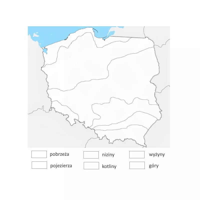 MAPA POLSKI - KRAINY GEOGRAFICZNE - 65 X 50 CM zmywalna