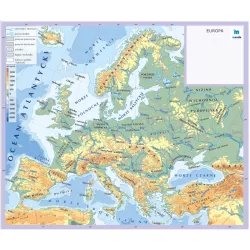 HIPSOMETRYCZNA MAPA EUROPY WERSJA Z PODPISAMI - 200 X 135 CM zmywalna mata